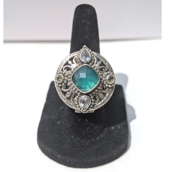 Sarda Jewelry - Sarda Sterling Silver 925 Green Chalcedony Poison Locket Ring‎ Size 6 Balinese